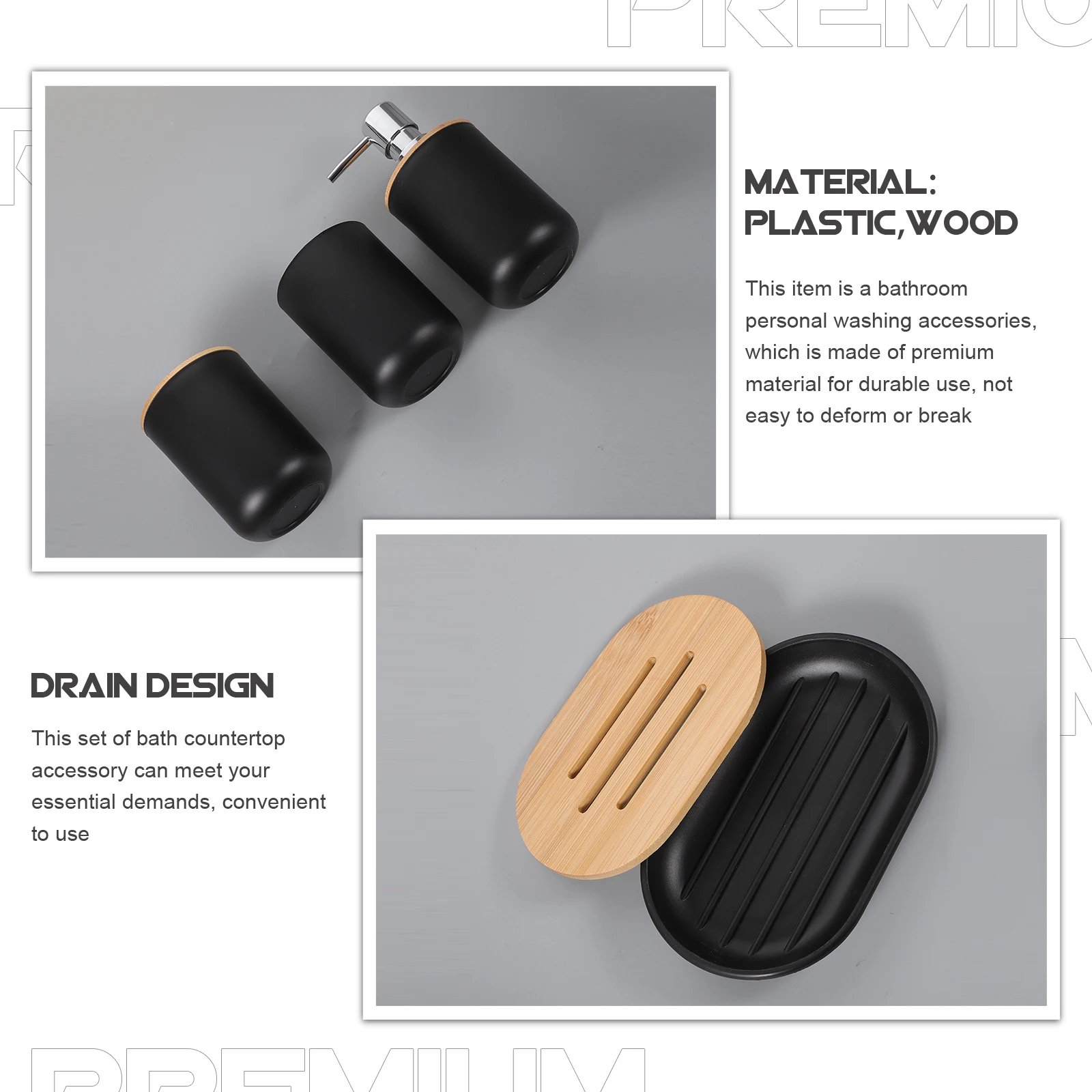 

1 set 1 Set Black Bathroom Accessories Set Grey Decor Organizer Soap Dispenser Wash Cup Vanity Essentials Storage Men Room