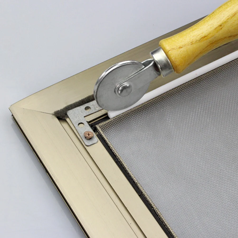 

Window Screen Roller Professional Alloy Pressure Tool Wooden Handle Double Head Durable Window Screen Installation Accessory