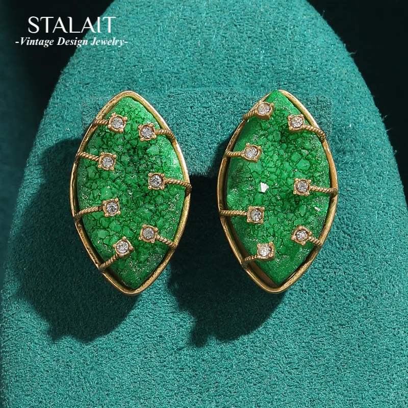 

Vintage Green Horse Eye Frosted Natural Stone Stud Earrings Gold Color Luxury Quality Jewelry Party Quality Accessories New 2026