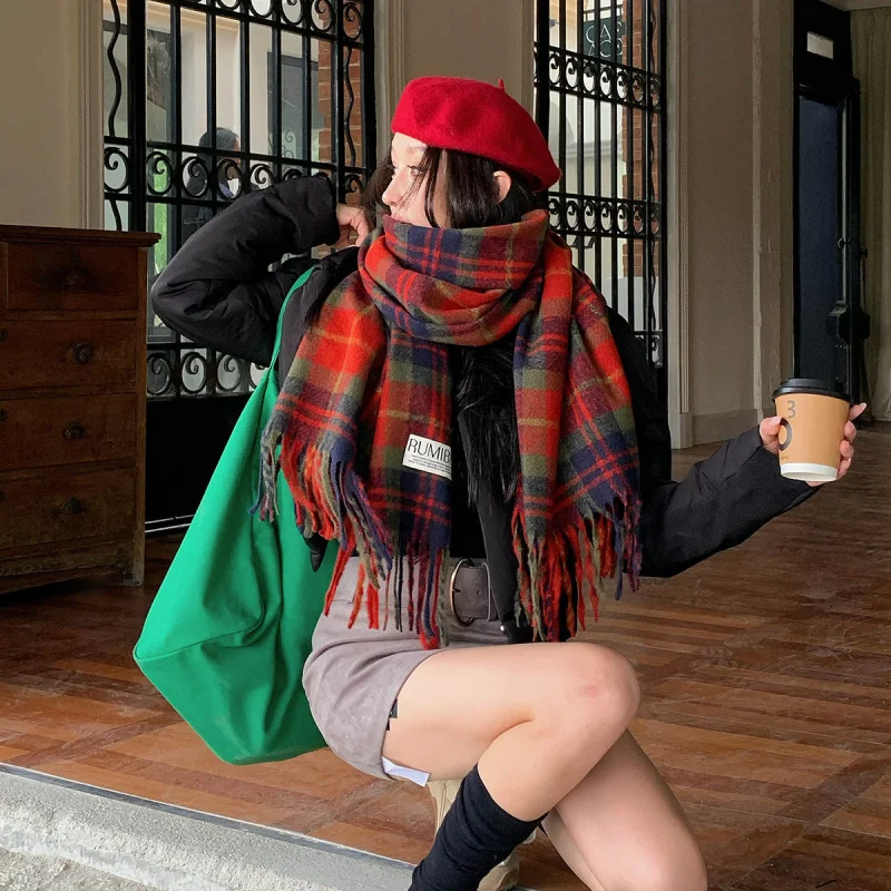 New Plaid Fashion Soft elegant Women\'s Scarf Winter Windproof Thickened Shawl All-Match Keep Warm Scarf Double-Sided Long Scarf