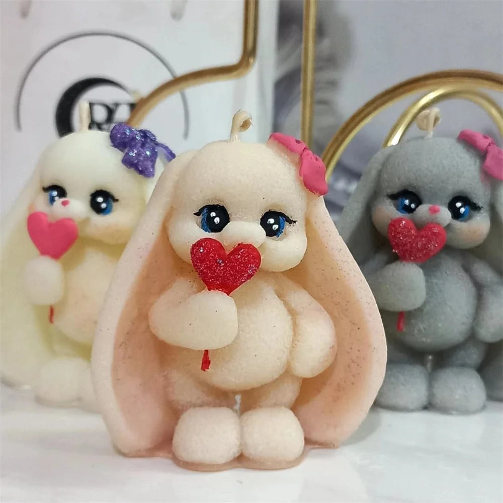 

3D милый кролик, силиконовая форма для свечи, очаровательное сердце, кролик, ароматическая свеча, инструмент для изготовления штукатурки, декор на день Святого Валентина, подарок