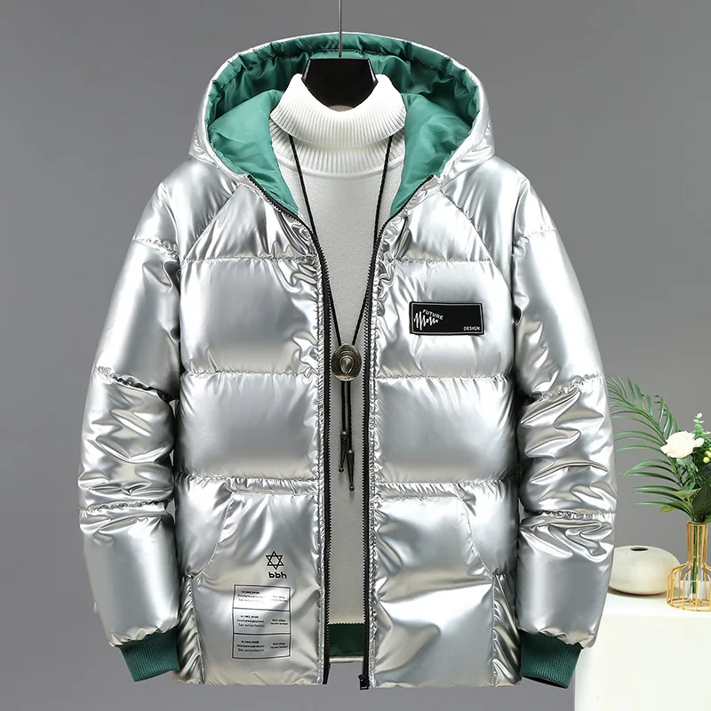 2022 Men Shiny Winter Jacket Hooded Thick Warm Cotton Outwear Man Waterproof Parka Coats Windbreaker Parkas Male Winter Clothing