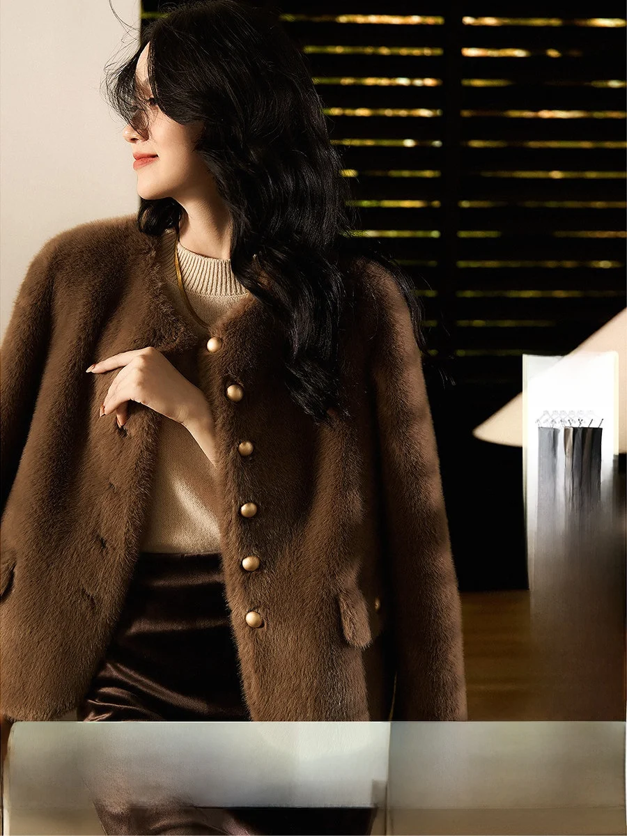 

Xhange Luxury ort Fur Coat Women's Autumn Winter Warm Comfortable Healing Sle Environmental Protection Leather Coat