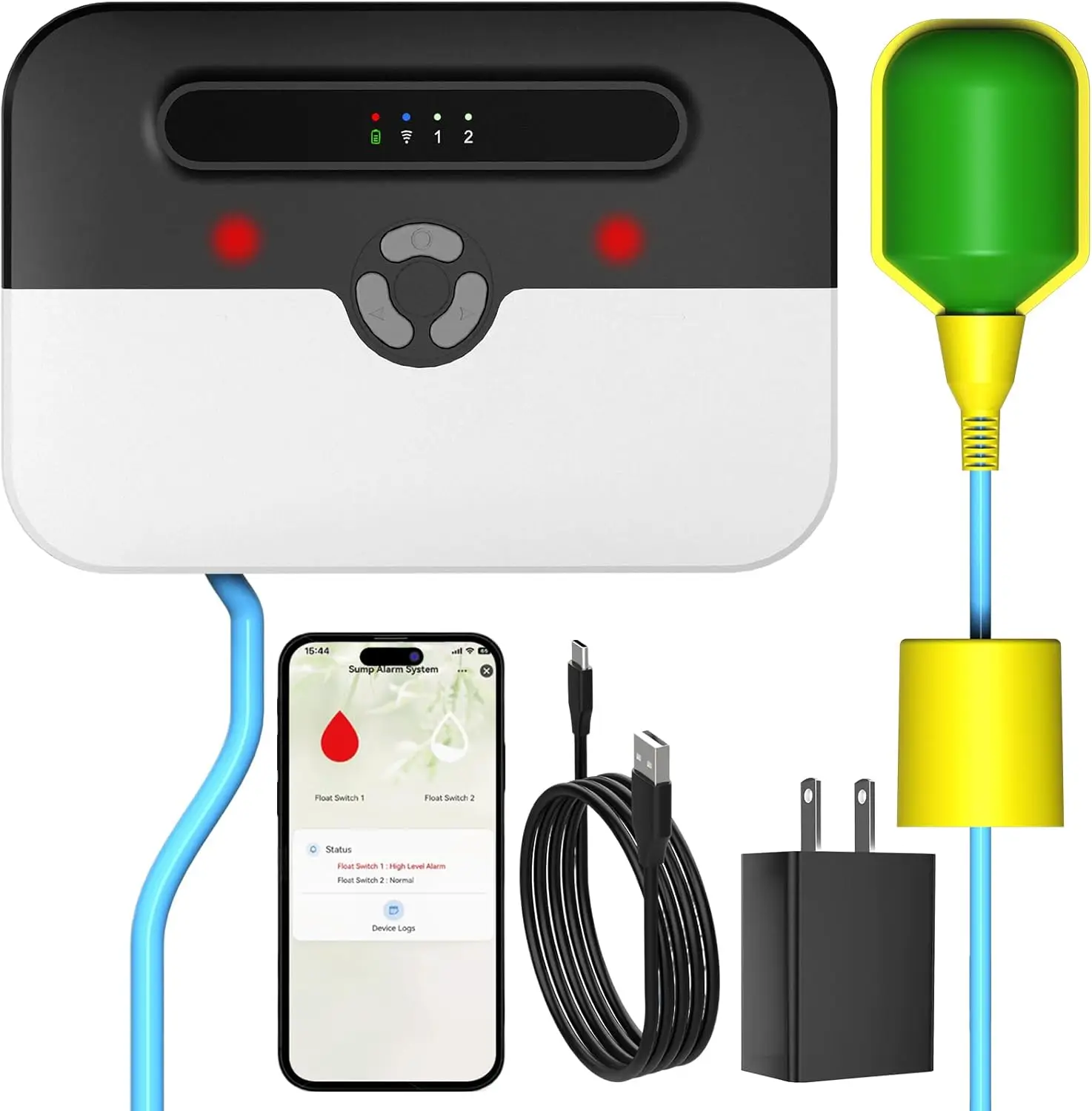 

Smart WiFi Water Alarm with Backup Battery, Free App Alerts, IP65 Waterproof, 90dB Siren for Basement & Tanks
