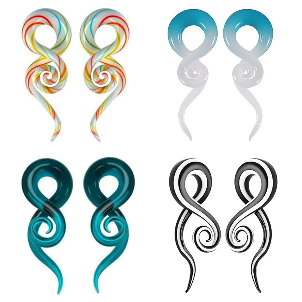 2pcs Pyrex 5-16mm Glass Ear Plugs Tunnel Ear Spiral Taper Cartilage Earring Gauges Expander Stretcher Flesh Piercing Jewelry