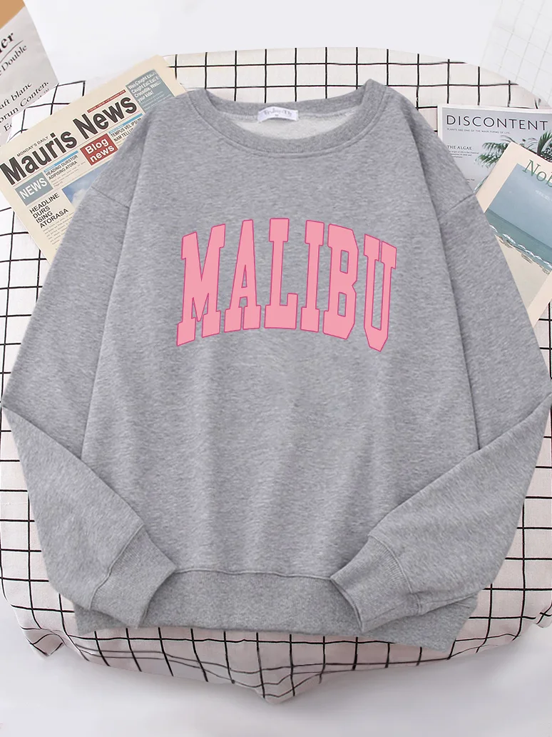 Malibu Los Angeles California Printed Hooded Thick Fashion Fleece Clothes Warm Casual Woman Hoodies Oversized Winter Women Hoody