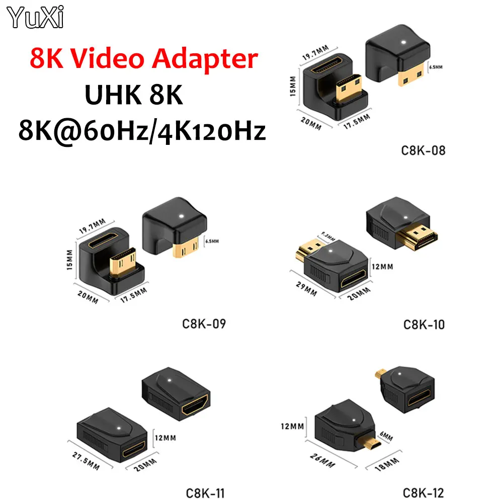 

UHD 8K 4K 60Hz Adapter 360 Degree Angled U-shaped L Converter Mini HDMI Male to HDMI-compatible 2.1V Female Extension Adapter