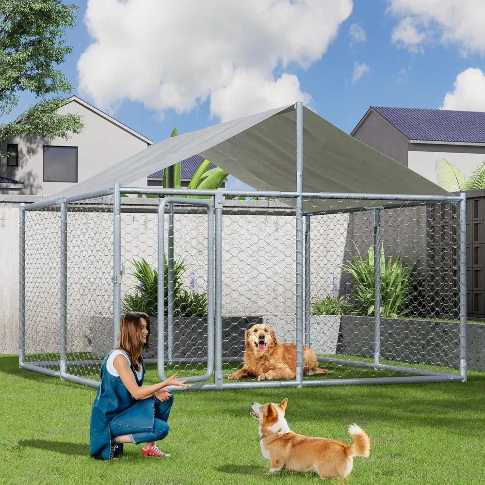 

Very / Large Dog Kennel Outdoor Heavy Duty Dog Cage, Anti-Rust Pens Fence With Waterproof UV-Resistant Cover And Secu