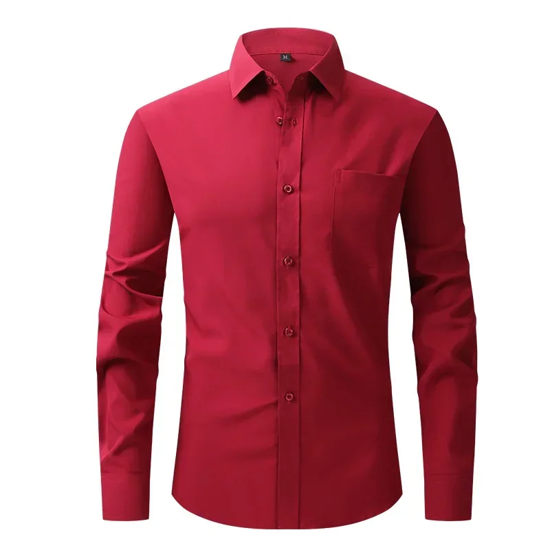 USA size casual long-sleeve shirts for men elastic white black shirt soft designer tops fashion solid color green Pink clothes