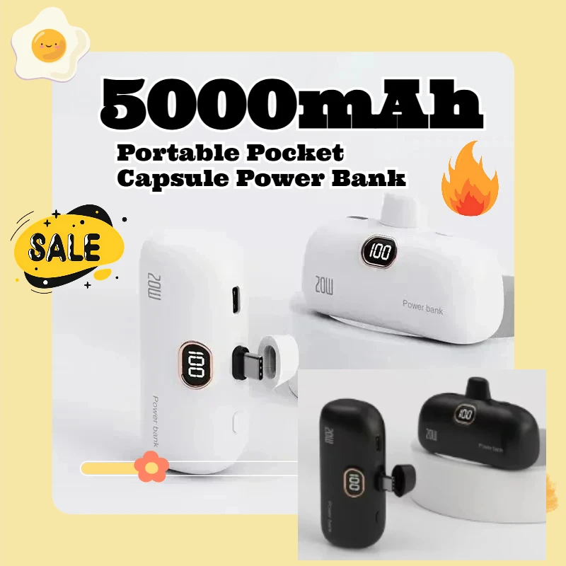 

Мини-удобный мобильный аккумулятор емкостью 5000 мАч, портативная быстрая зарядка для IPhone 16 15 14, внешний аккумулятор Samsung Xiaomi Huawei