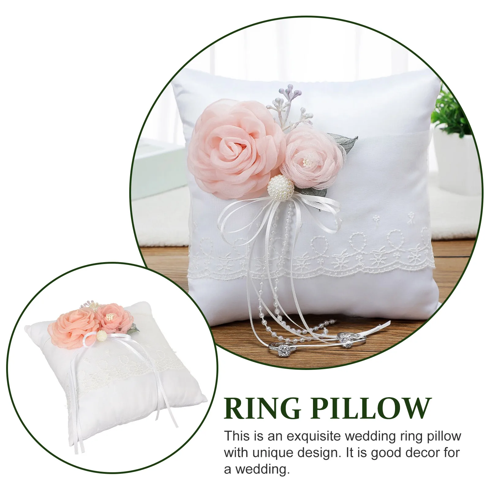 

White Wedding Ring Pillow Flower Design Bridal Ring Bearer Cushion Engagement Supply Decorative Reusable Soft Material Compact