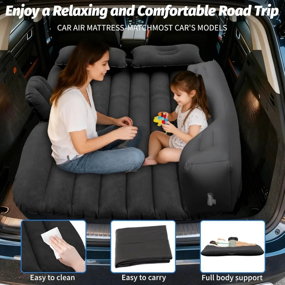 Inflatable Car Air Mattress with Pump, 55x35 Inch Portable Thickened Bed for Travel Camping SUV