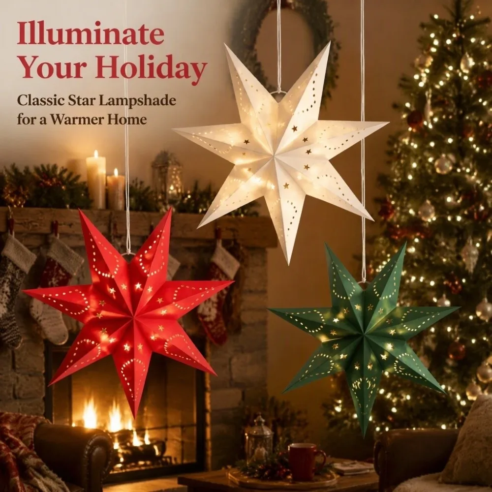 Hollow Out Christmas Hanging Decoration DIY Colorful Paper Star Pendant New Year Home Decor Lampshade Paper Lantern Christmas