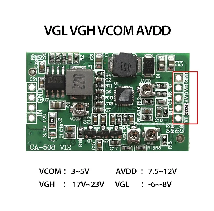 CA-508 12V CA-408 3.3V/5V Boost Board Module LCD TCON Board VGL VGH VCOM.AVDD 4 Channel Adjustable