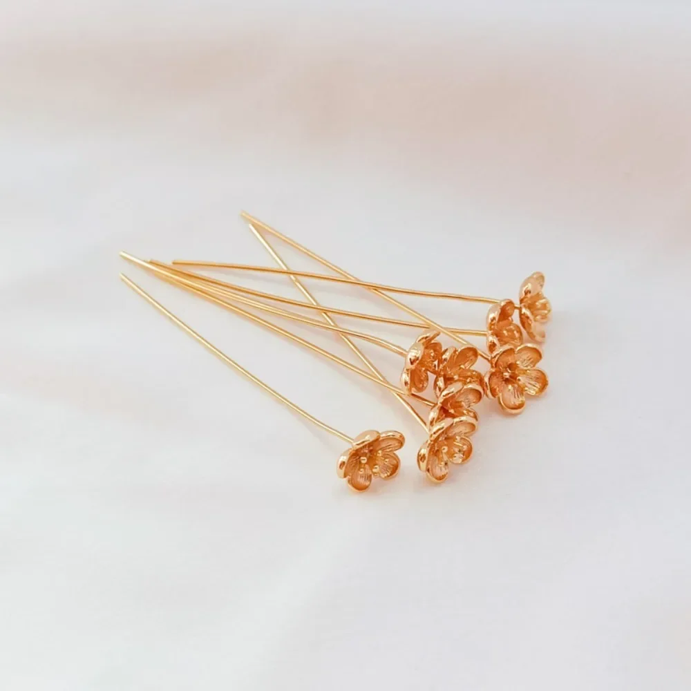 

14K Gold-plated T-shaped Needle Flower Earrings, Hanfu Hairpins, Handcrafted DIY Accessories
