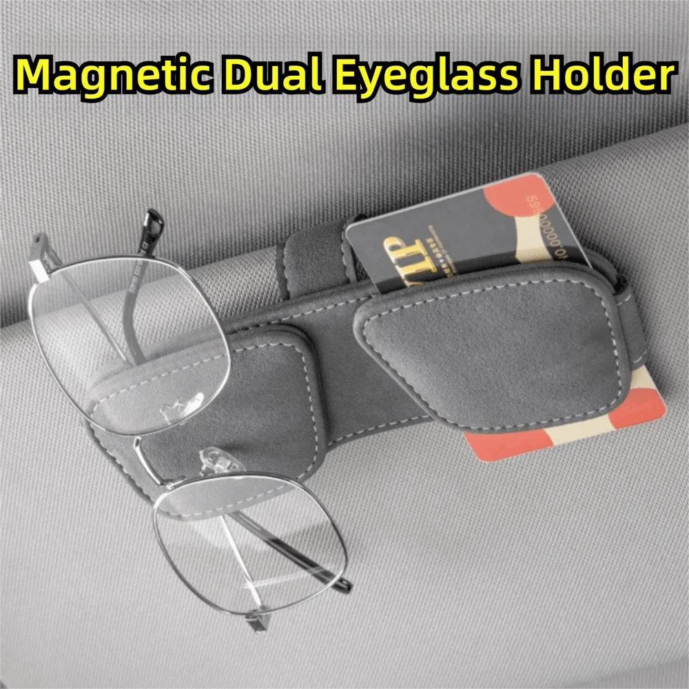 

Magnetic Sunglasses Holder Dual Clip Practical Eyeglass Hanger Space Saving Multifunctional Auto Sun Visor Organizer