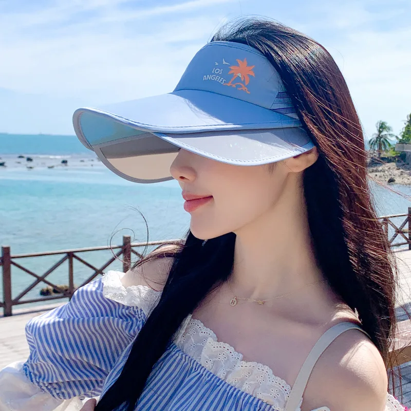 Korean Style New Women's Fashion Coconut Tree Pull Board Protection Summer Air Top Breathable Outdoor Sun Hat Ti