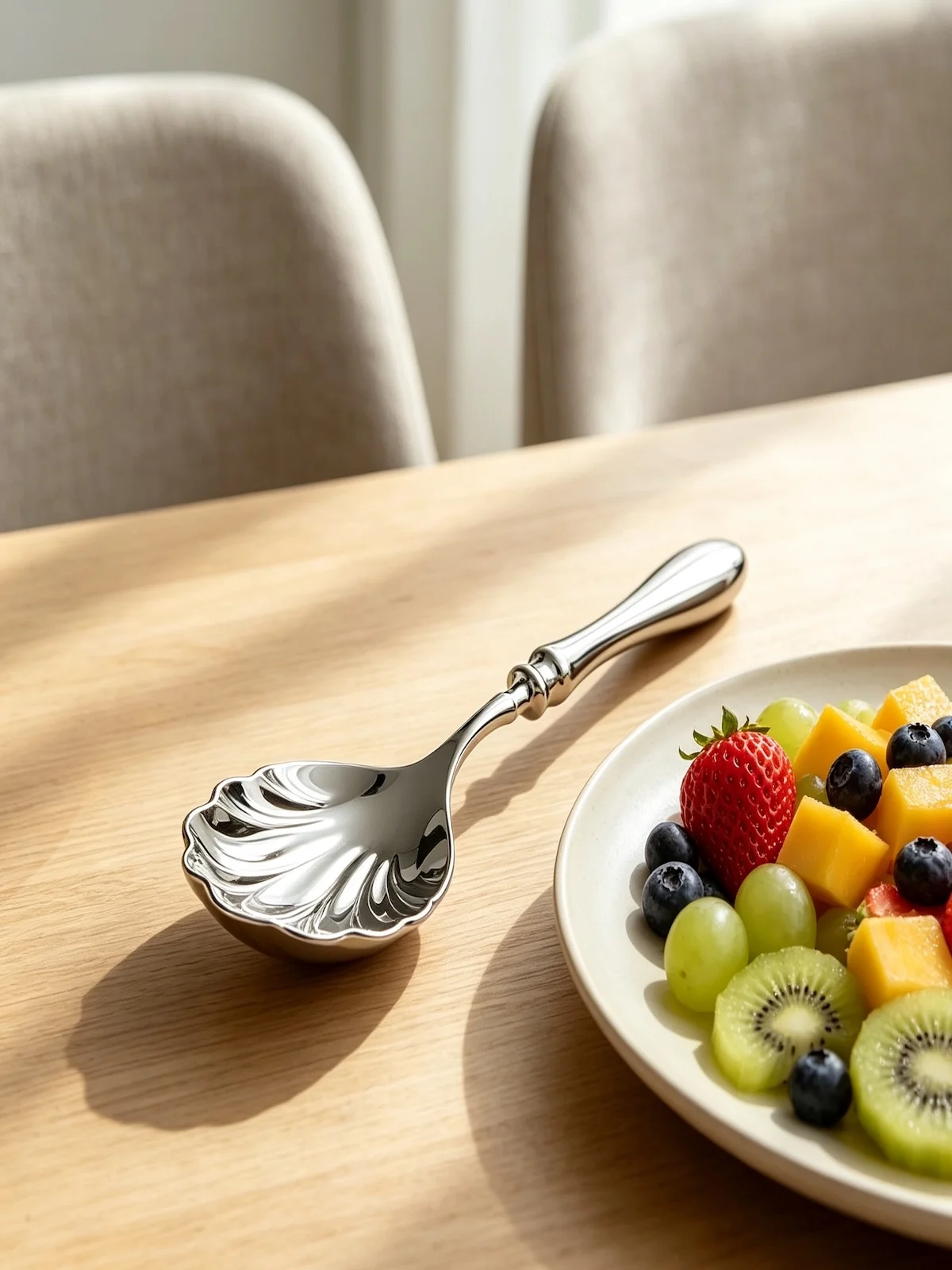304 Stainless Steel Seashell Serving Spoon, Mirror Polished Shell Shape Table Spoon, Salad Dessert Serving Utensil for Home