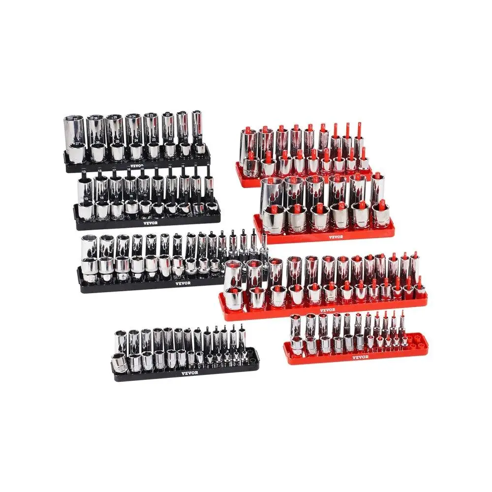 

Socket Organizer Set 8PCS High-Rod Socket Tray Black & Red for metric SAE