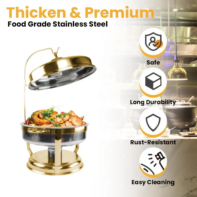 Portable Stainless Steel Alcohol Stove Gold Spot Heating Buffet Warmer for Dining Table Cross Border Wholesale Catering