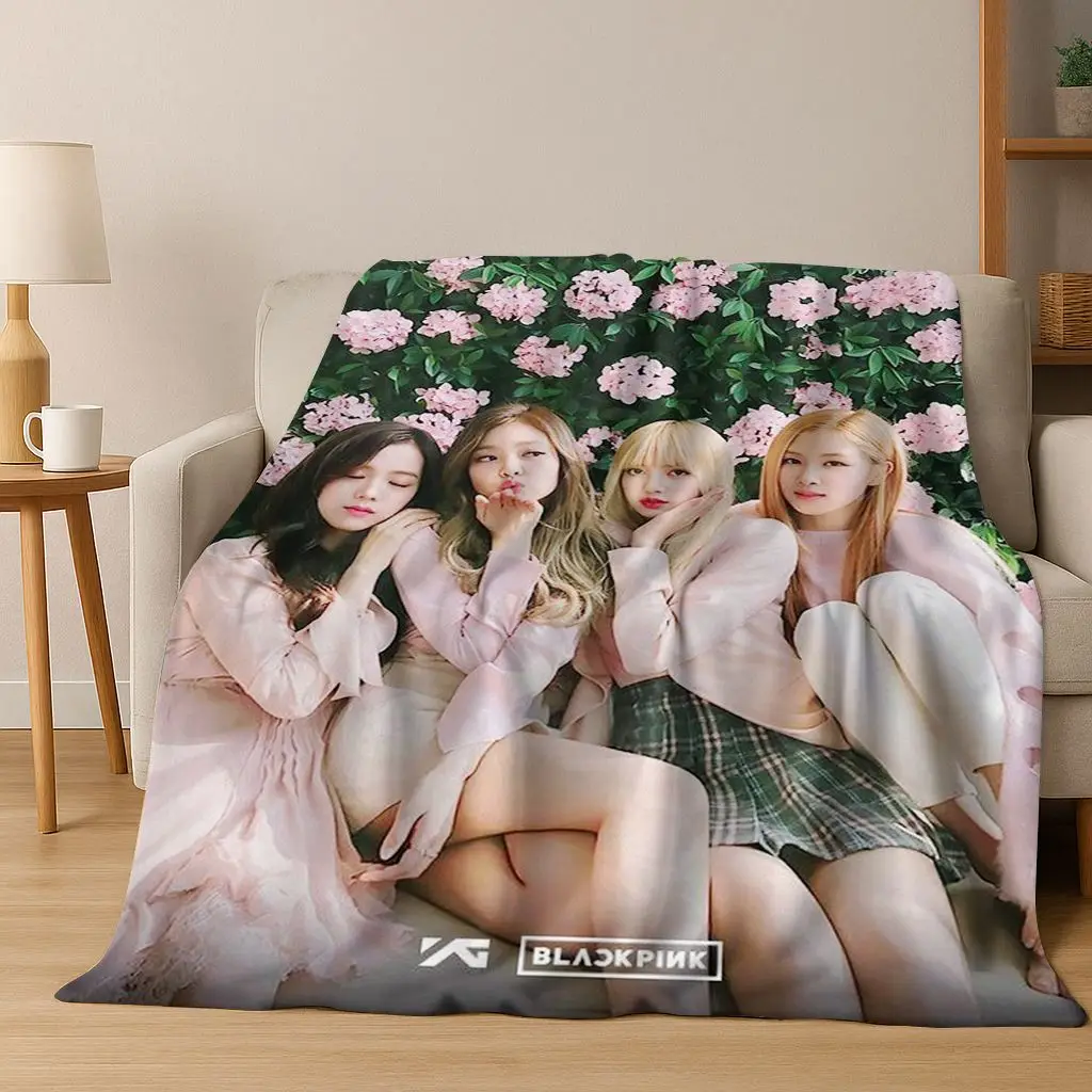 Fashion Kpop B-Black Pink Group Singer Star Flannel Blanket Soft Throw Blanket for Bed Bedroom Living Room Travel Picnic Gift