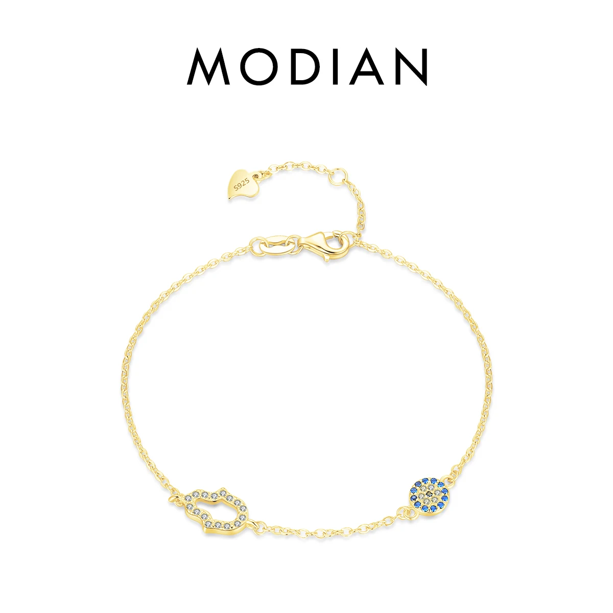 MODIAN Armband aus reinem 925er-Sterlingsilber, luxuriös, türkisfarbene blaue Augen, klarer kubischer Zirkon, Kristall-Gliederkette, für Damen, edler Schmuck