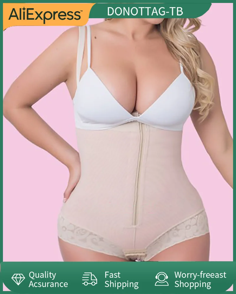 High Waisted Shaping Thong With Hooks ＆ Zipper Double Compression Bodysuit Reducing And Shaping For Women Fajas