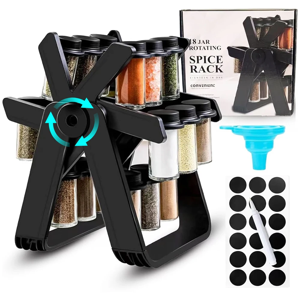 360-°-Etagere-a-epices-rotative-a-grande-roue-18-pots-en-verre-avec-etiquettes-et-entonnoir-support-d'assaisonnement-de-comptoir-organisateur-de-cuisine-noir
