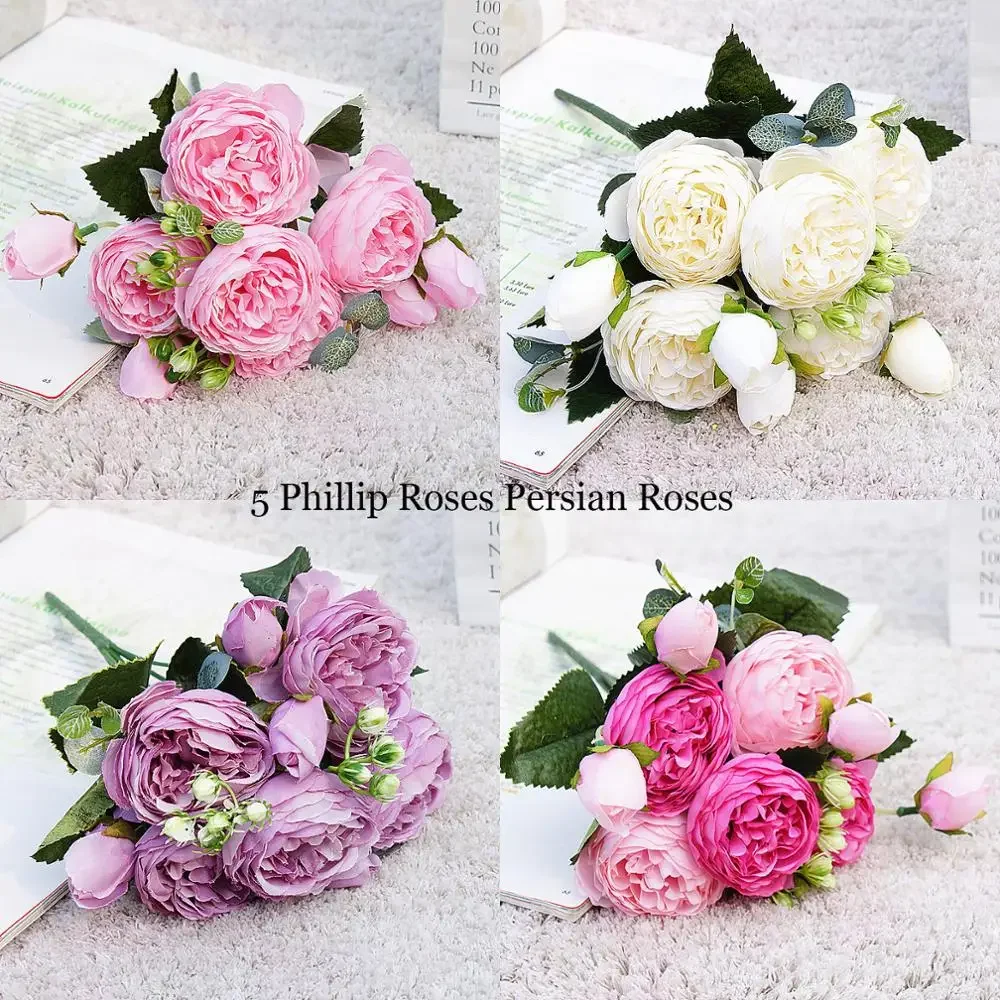 2024 Beautiful Rose Peony Artificial Silk Flowers Small bouquet flores Home Party Spring Wedding Decoration  Fake Flower