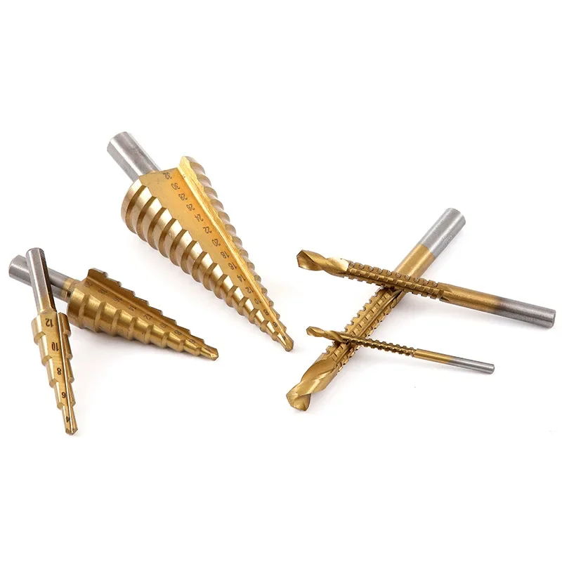 HSS Titanium Coated Stepped Drill Bit Set For Metal High Speed Steel Drilling 4-12/20/32mm Power Tools Metal Conical Drill Bit