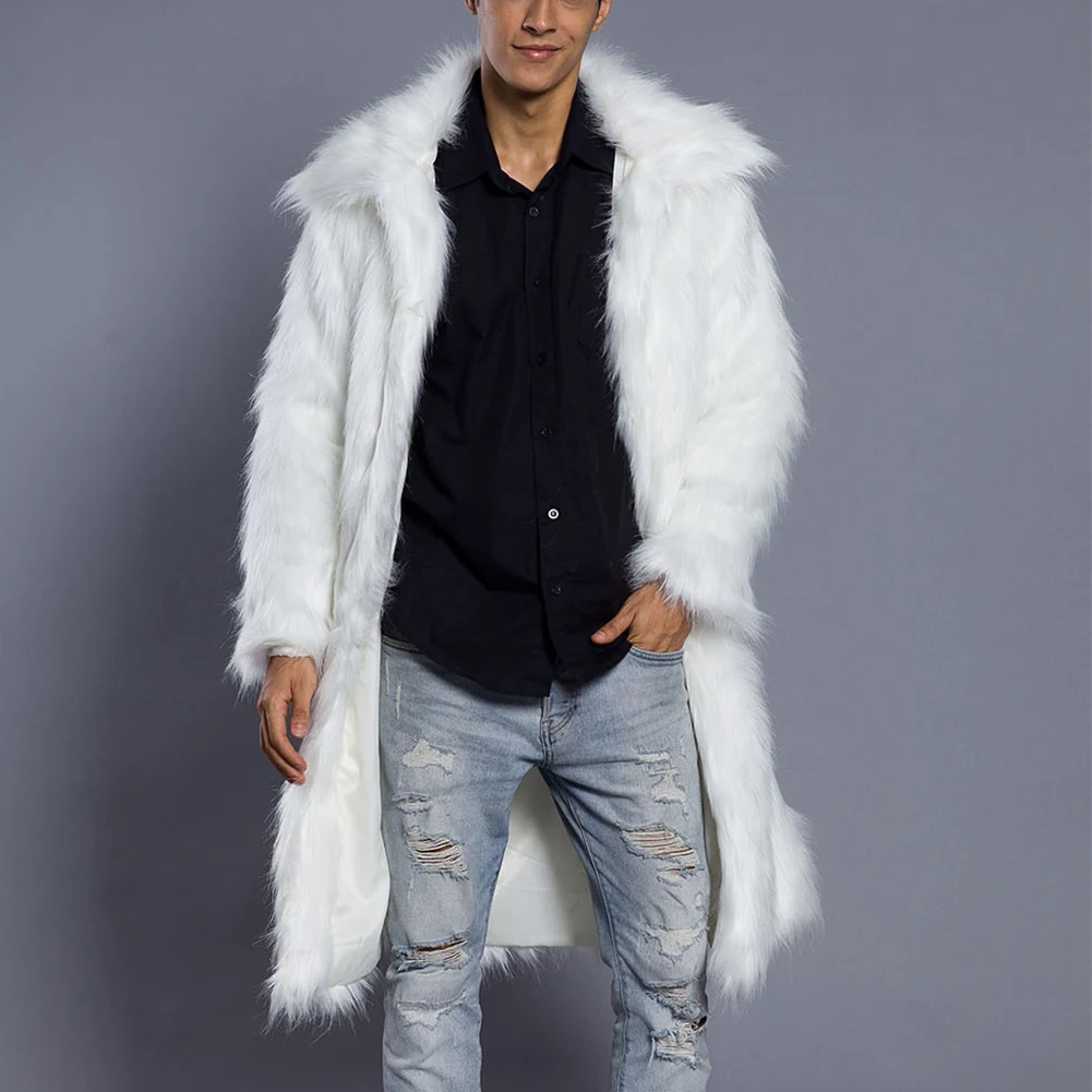 

High Street Faux Fur Men's Long Coat Jacket-Winter Tide Warm Heavy Industry Haute Loose Casual Windbreakers Coats Clothing