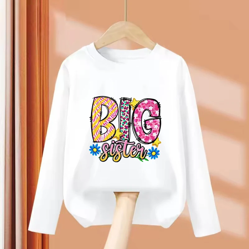Y2k Colorful Big Sister Letter Printed T Shirts Manga Kids Children's T-shirt Long Sleeve Girls Summer Spring Casual Top Tee