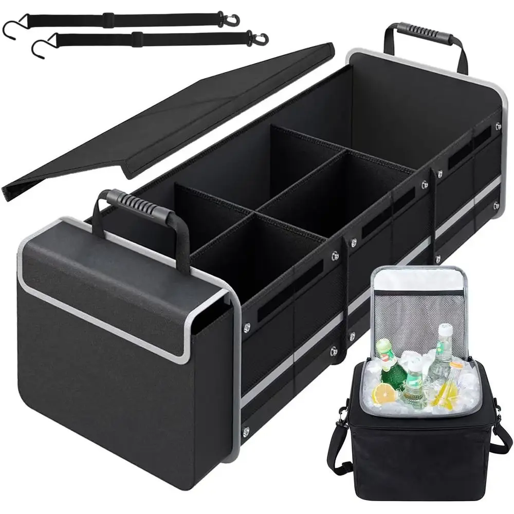 

Органайзер для багажника автомобиля с термосумкой, складной органайзер для хранения объемом 115 л для внедорожников, грузовиков, седанов - 4 больших регулируемых отделения