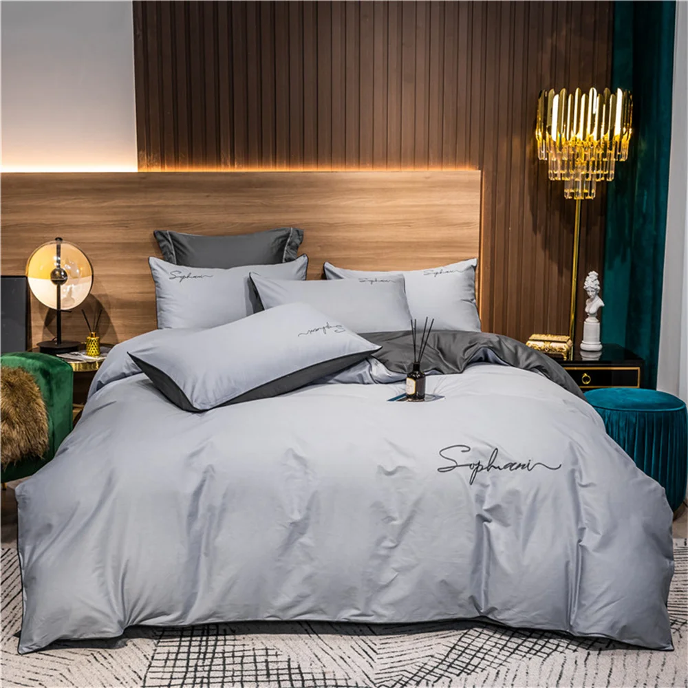 Svetanya Solid Cotton Embroidery Bed Linens Hotel Home Bedding Sets Sheet Pillowcase Duvet Cover Set
