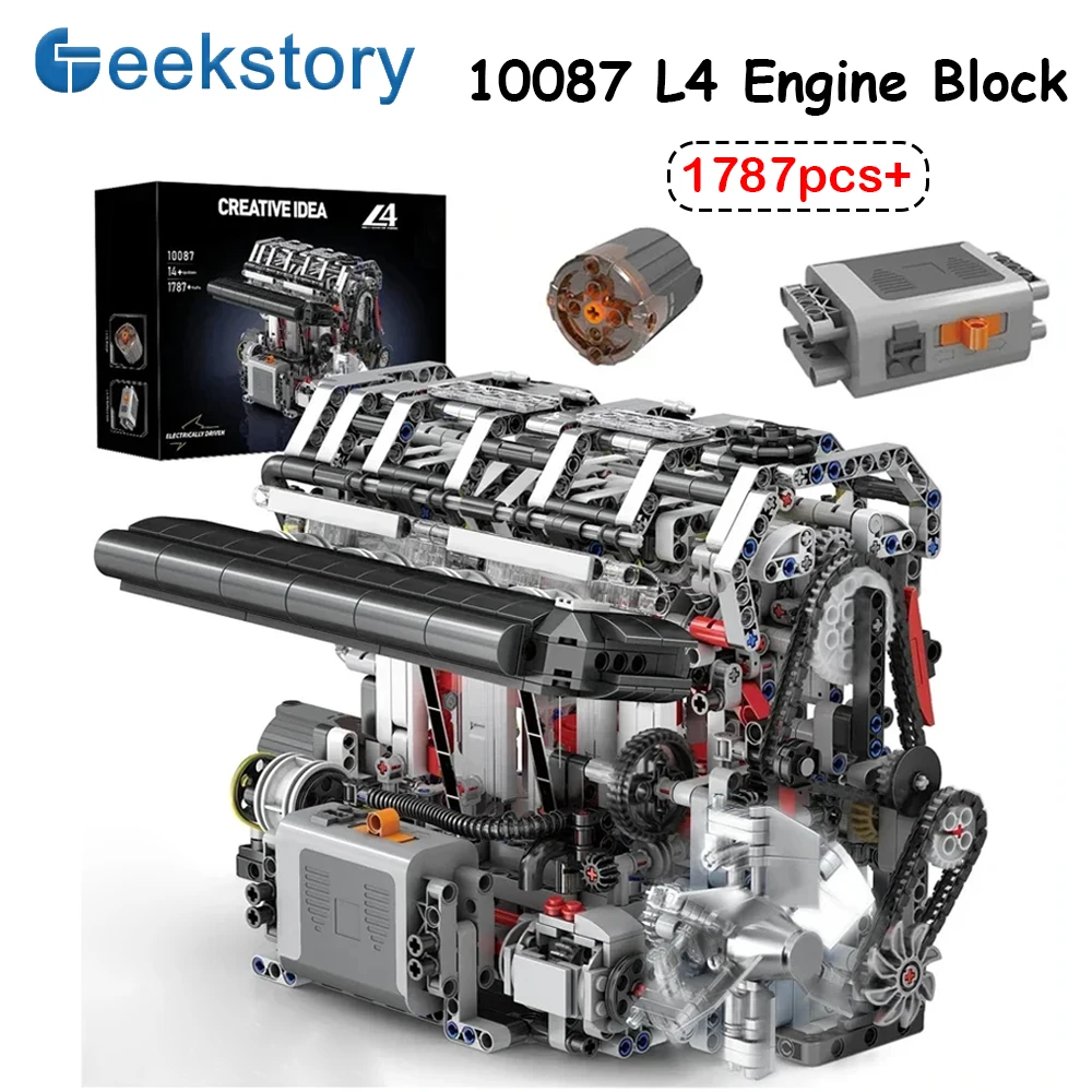 

MOULD KING 10087 L4 Engine Model Motorized Simulation Model MOC Building Blocks Electrically Motor Drive Car Technics Parts Toy