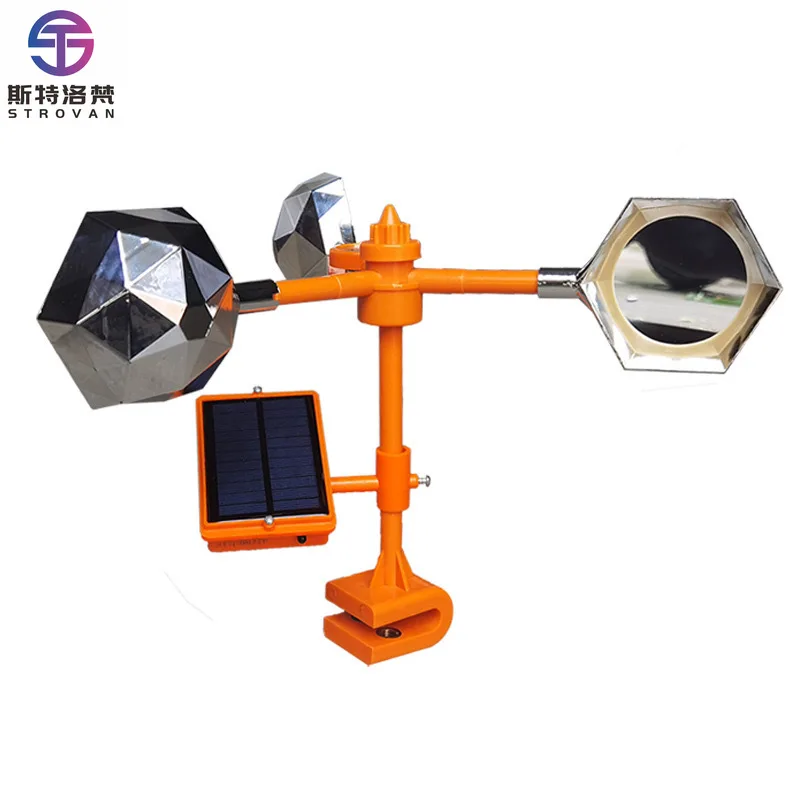 Solar Bird Repeller Producing Sound Loudly of Predators Reflecing the Light by Mirrors & Reflective Materials Polyhedra
