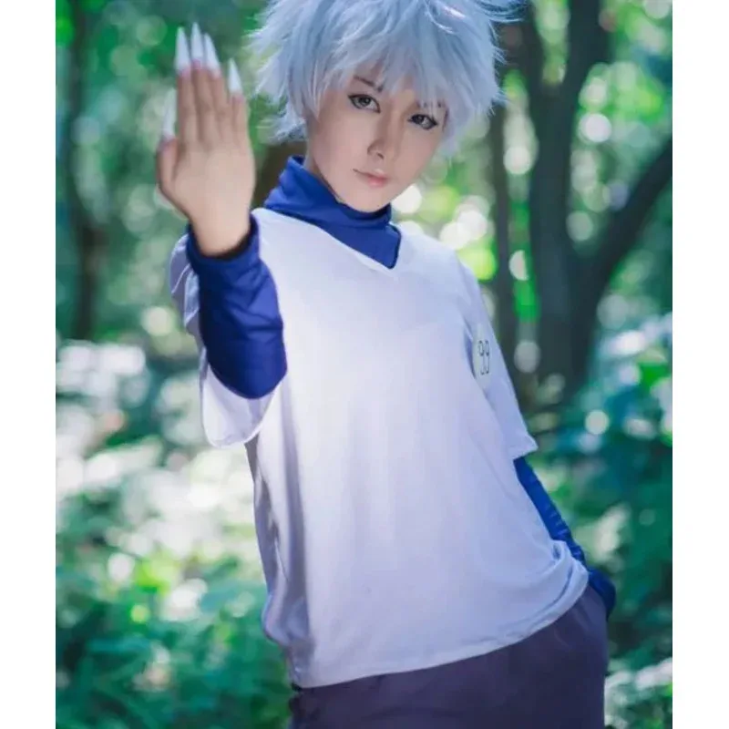 ชุดคอสเพลย์ฮาโลวีน/คริสต์มาส ลาย Hunter Killua Zoldyck หมายเลข 99 พร้อมเข็มกลัด สำหรับปี 2025 รุ่น AAA เสื้อเชิ้ตแขนสั้นสีขาว