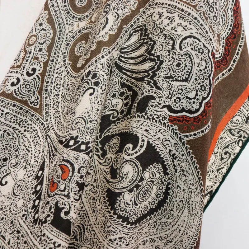 New Vintage Silk Wool Triangle Shawl Quiet Luxury 190cm Designer Double-sided Printing Pashmina Wrap Hand-finished Edges Bandana