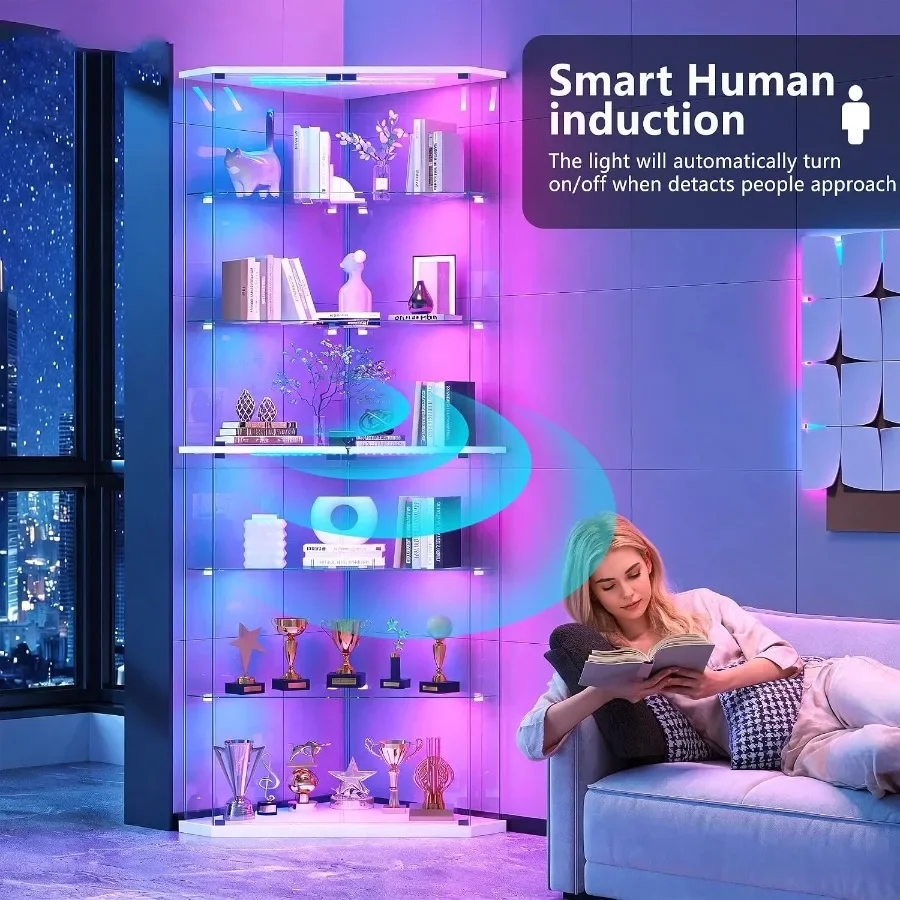 6-Tier Corner RGB LED Glass Display Cabinet with Human Sensor view 2