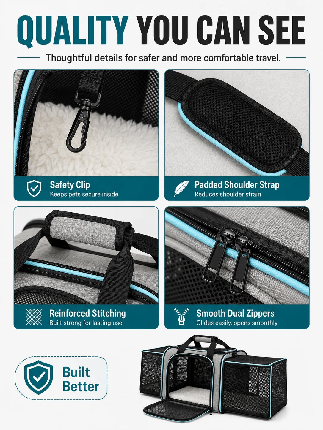 Stylish Breathable Pet Carrier with Double Side Expandable Design, Portable Hand Crossbody Shoulder Travel Bag for Cats & Dogs