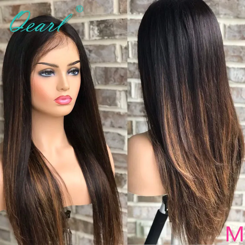 HD Human Hair Full Lace Wig Ombre Black Light Brown 360 Lace Frontal Wig for Women Free Part Cheaper Natural Straight Glueless