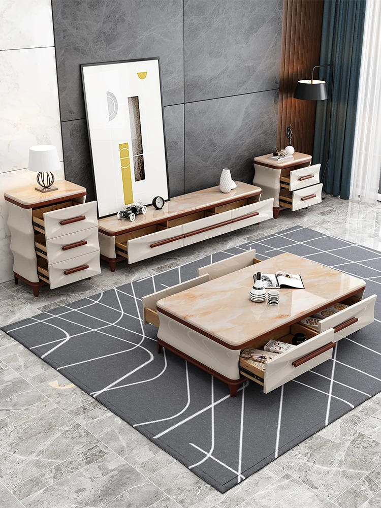 LH marble coffee table TV cabinet small apartment light luxury simple modern rectangular tea table