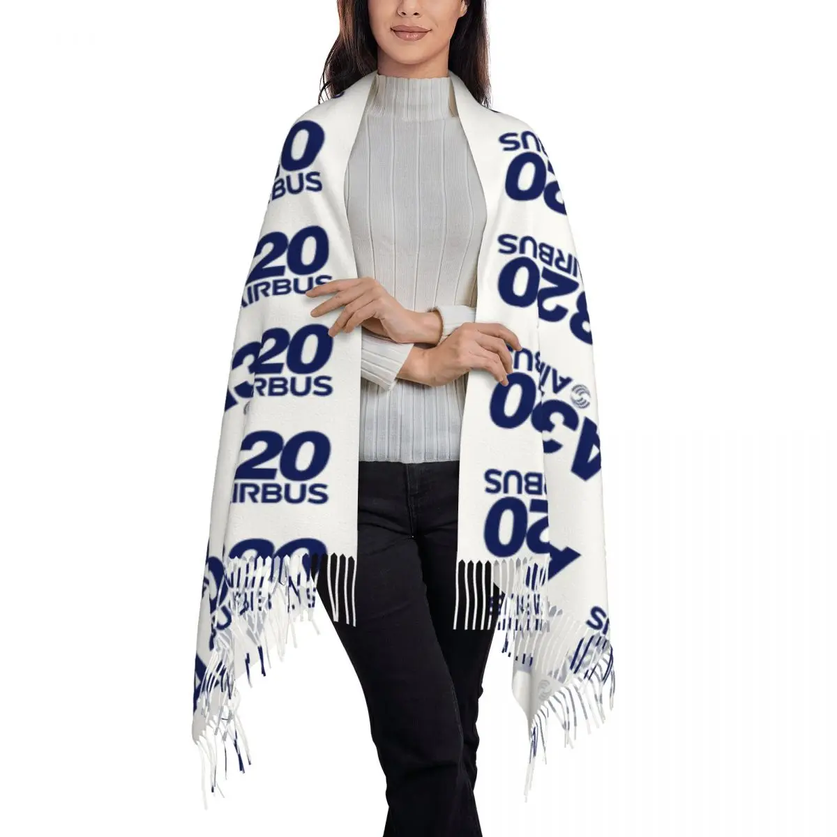 Airbus A320 Logo Scarf Tassel Scarves for Women Soft Warm Shawls and Wraps Long Fall Winter Shawl Wrap