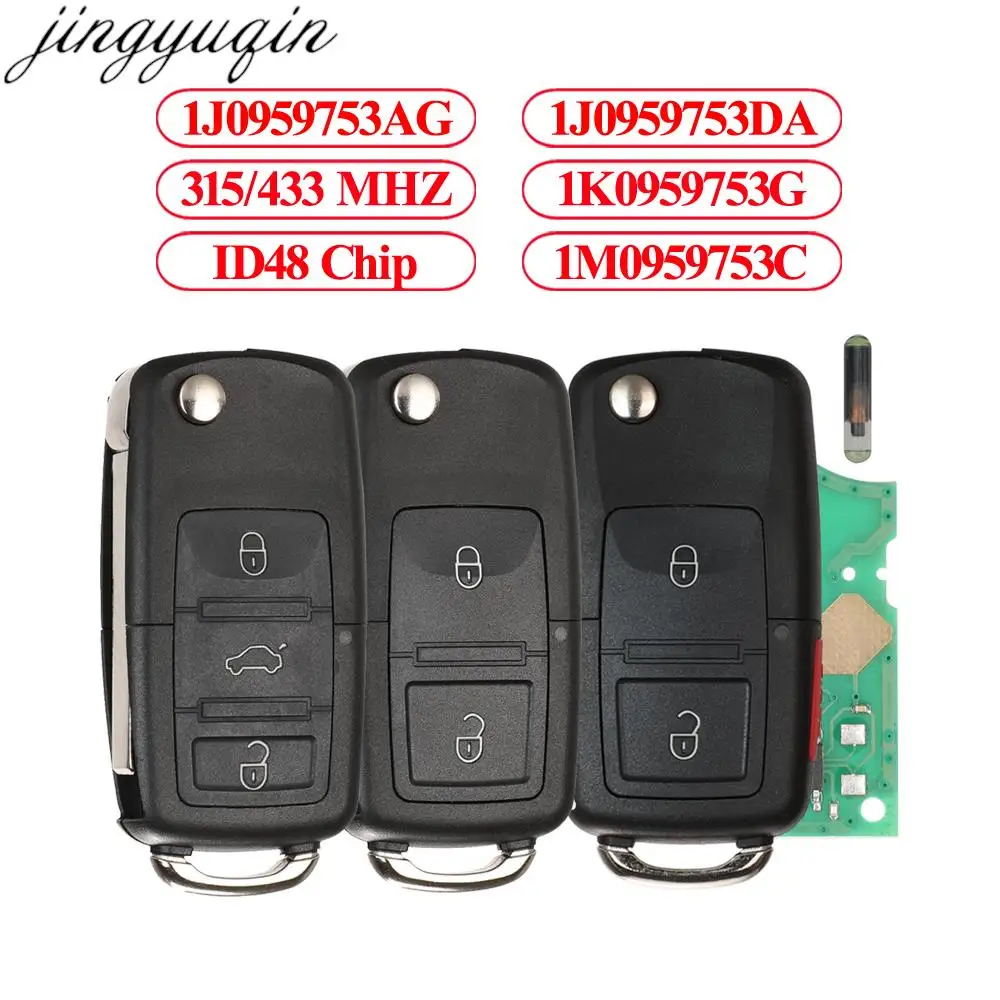 Jingyuqin Remote Key 315/434 MHz ID48 Für Volkswagen VW Golf 4 5 6 Jetta Passat CC Tiguan Polo Beetle Touran 1J 0959753 AG/DA/AH/AM