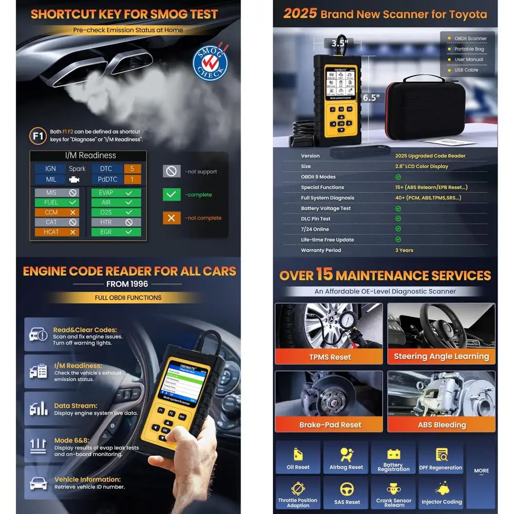 

OBD2 Scanner for Toyota/Lexus/Scion, OM701 All Systems Diagnostic Tool with 15+ Resets (Oil/ETC/EPB/ABS/SAS/BAT Register...), Fu