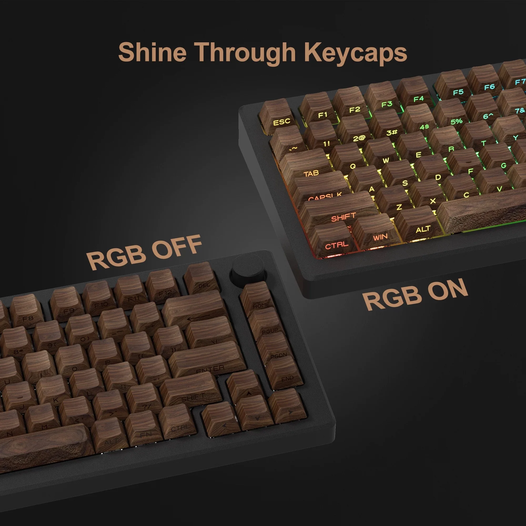 XVX Walnut wood pattern, non-solid wood keycaps, original factory height, side-engraved transparent PBT on five sides, hot-spray