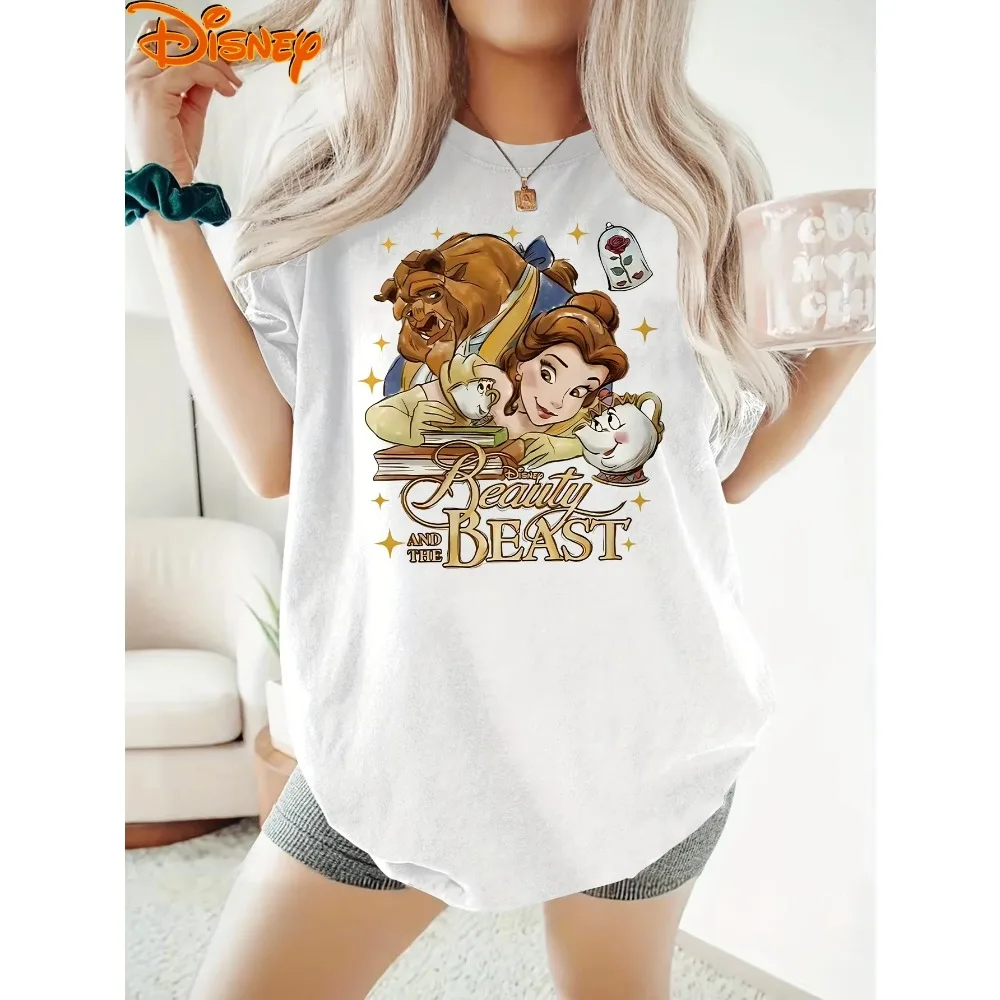 Koszulka Disney Bella Księżniczka Damska Męska Letnia Rodzinna Koszulka dla Rodziców i Dzieci z Krótkim Rękawem, Luźna, Wygodna, Casualowa, z Motywem Kreskówkowym
