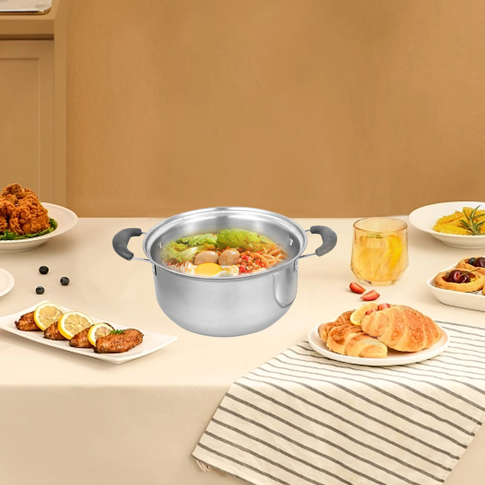 

Stainless Steel Soup 2L Home Kitchen Cooking Pot For Noodles Hot Pot Stockpot Multifunctional Healthy Cookware Compatible Gas