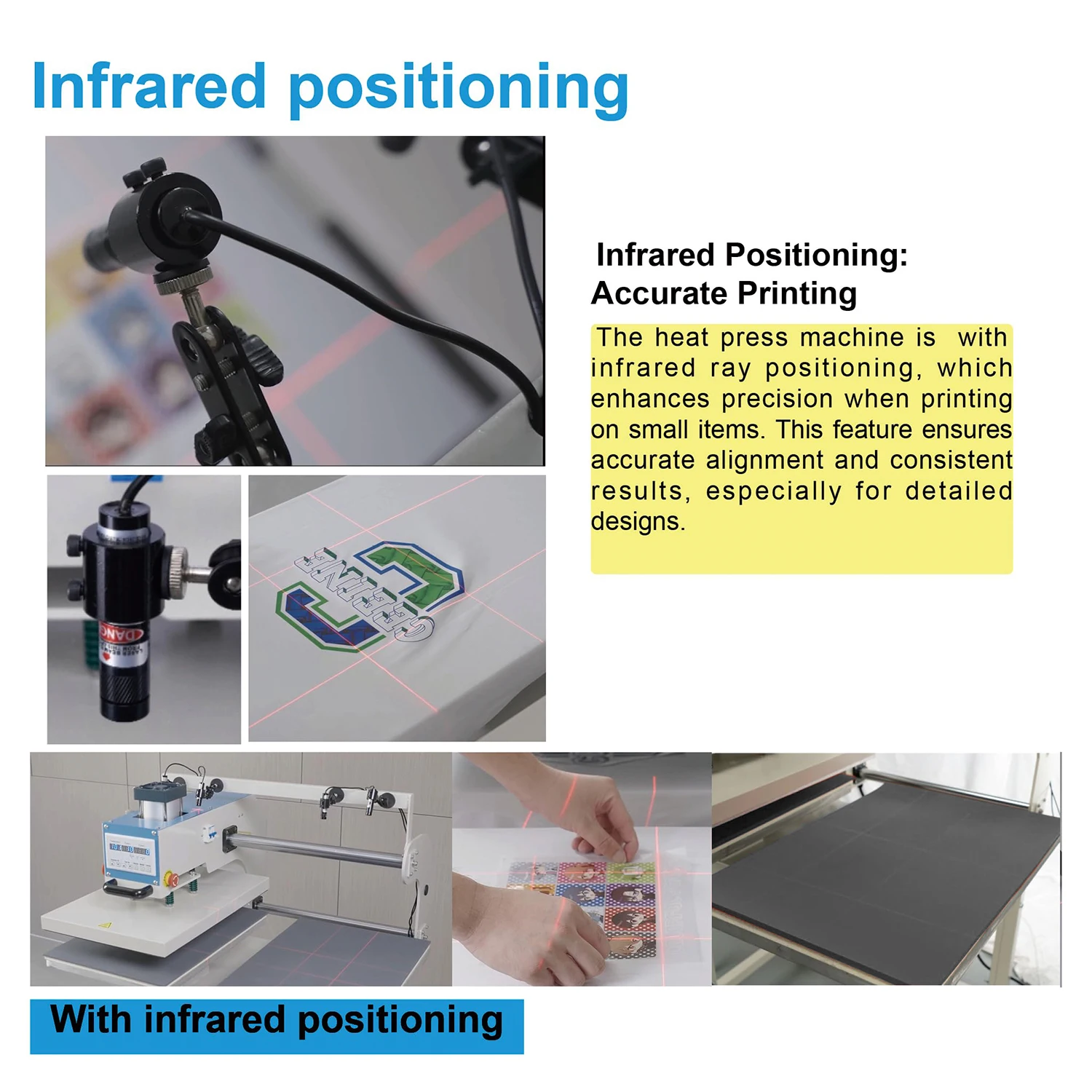 공압 열 프레스 기계 16" X 24" 적외선 포지셔닝 상향 슬라이딩 듀얼 플래튼 티셔츠 열전사 가정용 DIY 자동 모드