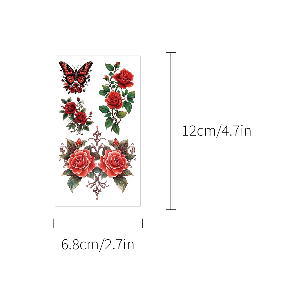 10Pcs/set Colorful Flowers Temporary Tattoo Sticker Waterproof Rose Maple Leaf Art Tattoo Sticker Decoration Party Gift